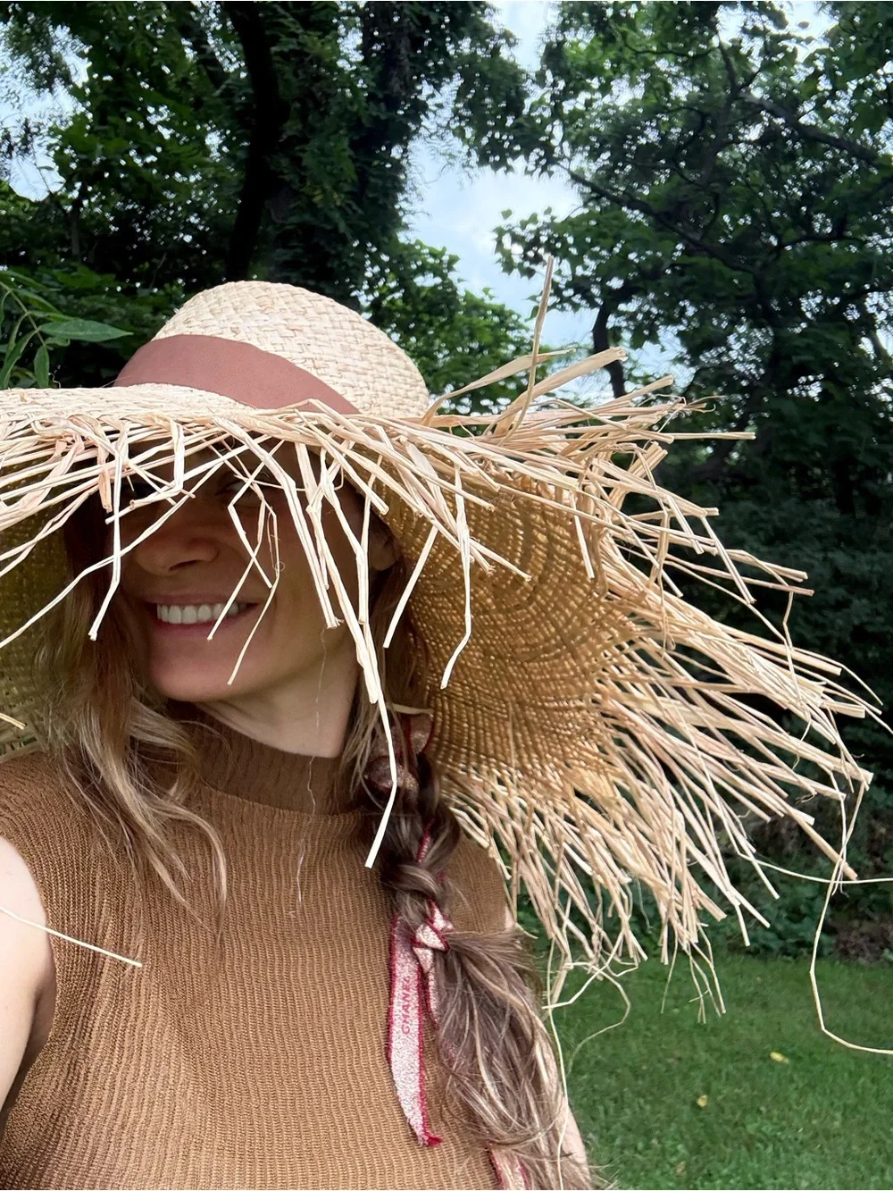 Straw Sun Hat with Brown Ribbon